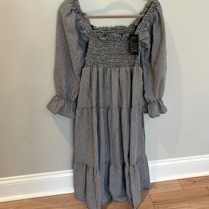 NWT smocked gingham off the shoulder midi dress